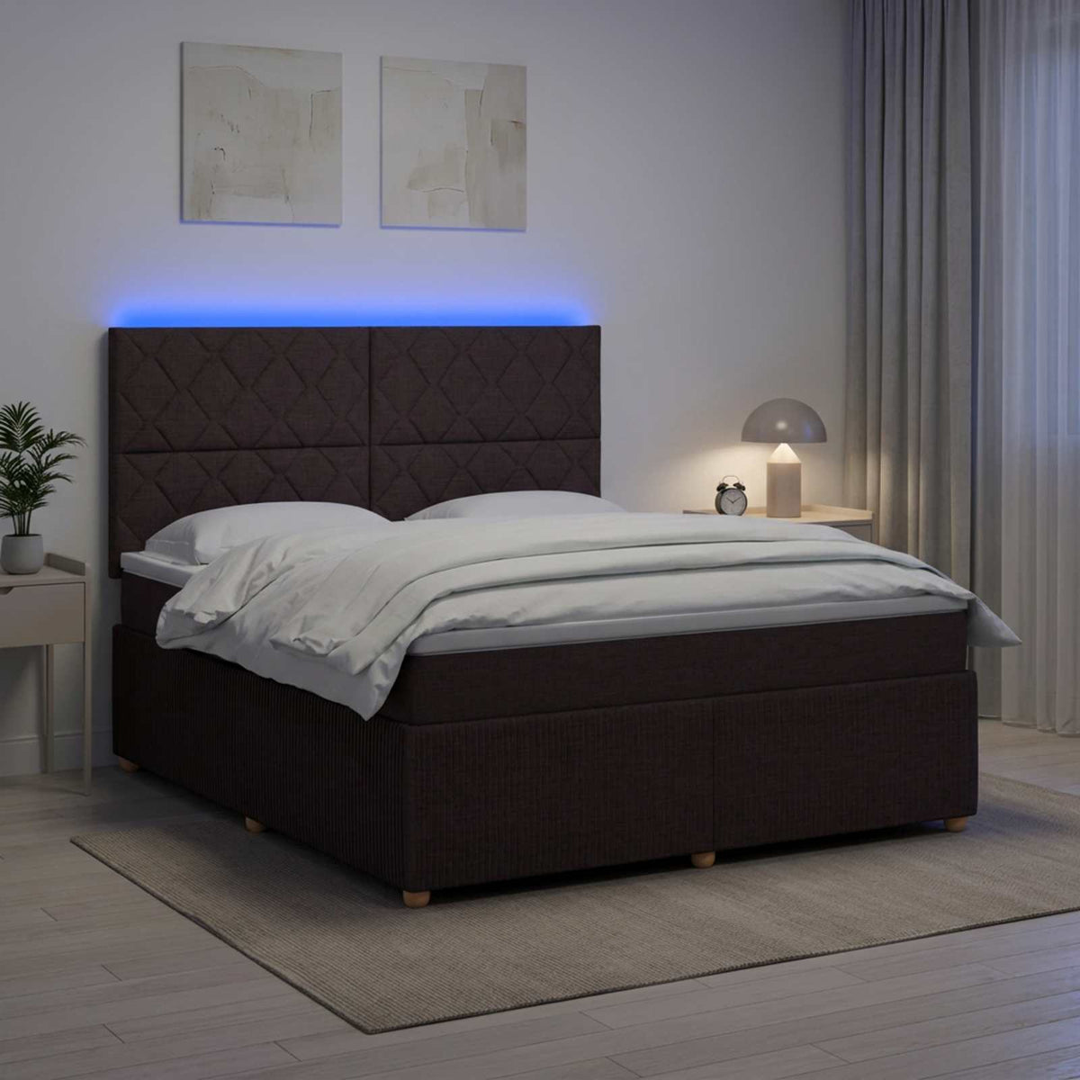 LED Boxspring Bed met Matras Donkerbruin 140 x 190 cm Stof