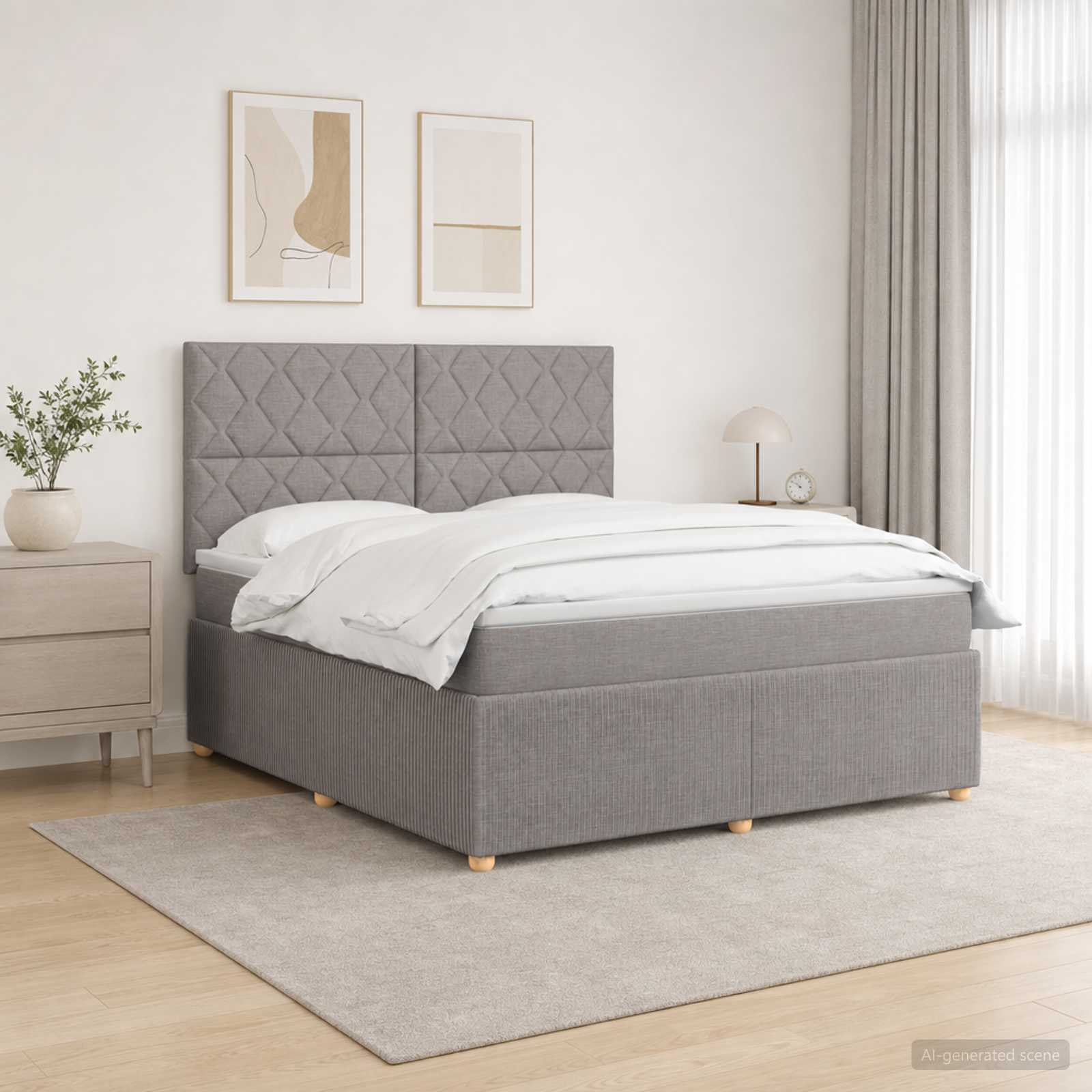 LED Boxspring Bed met Matras Taupe 180 x 200 cm Stof