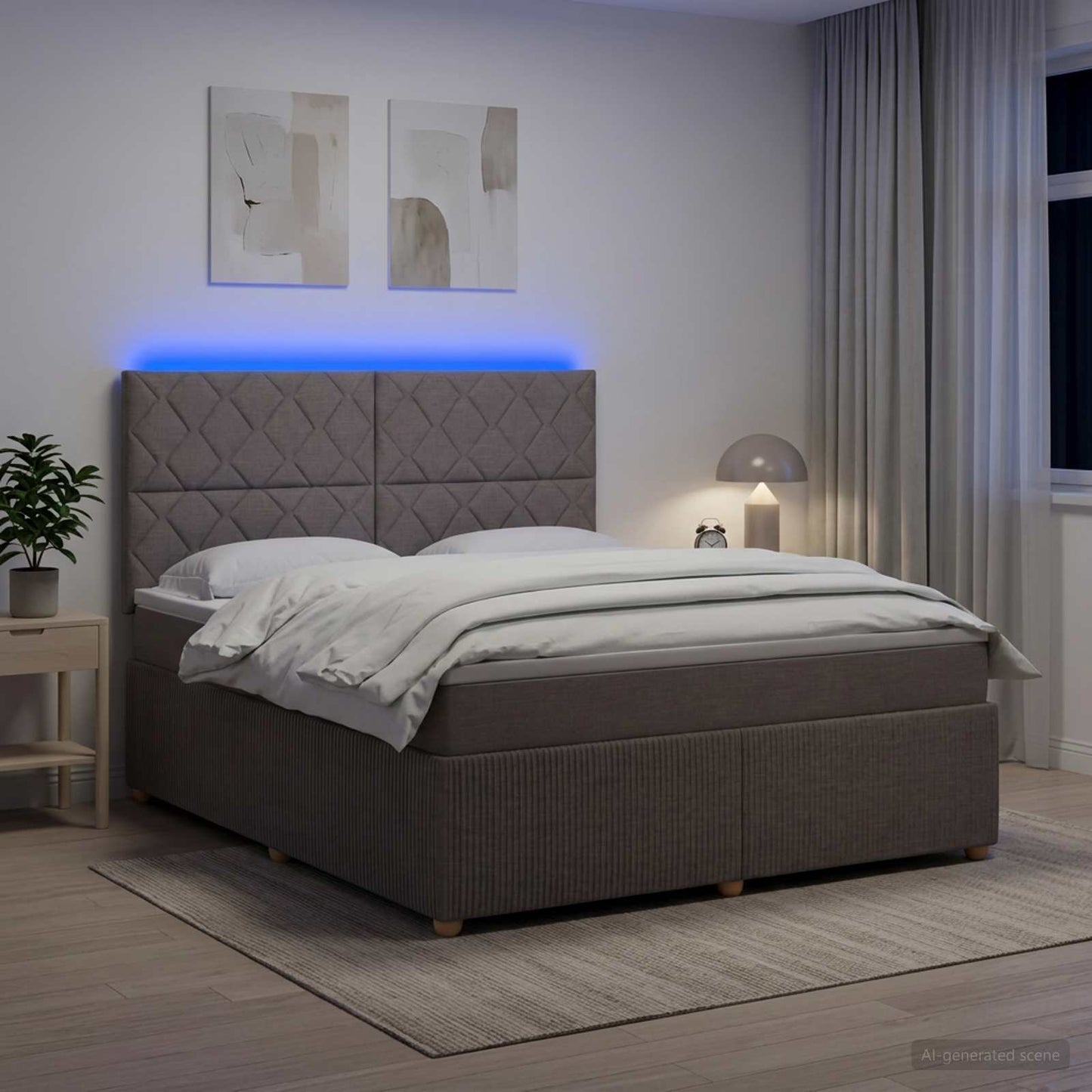 LED Boxspring Bed met Matras Taupe 180 x 200 cm Stof