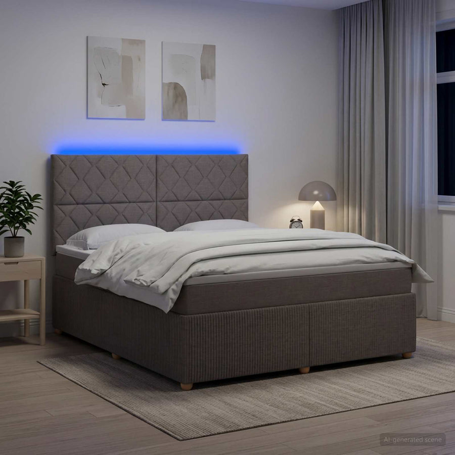 LED Boxspring Bed met Matras Taupe 180 x 200 cm Stof