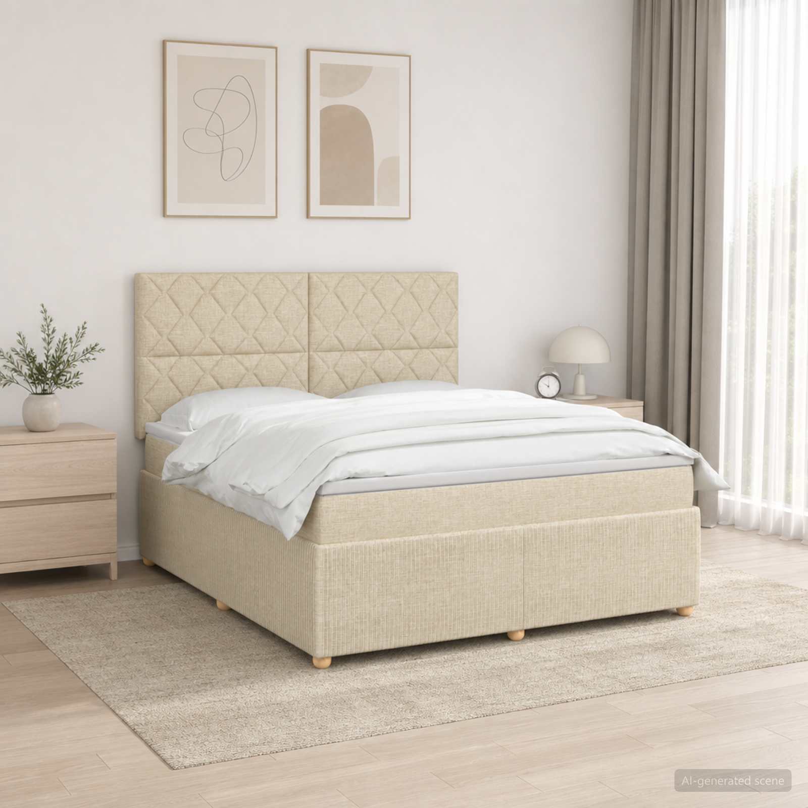 LED Boxspring Bed met Matras Crèmekleurig 160 x 200 cm Stof