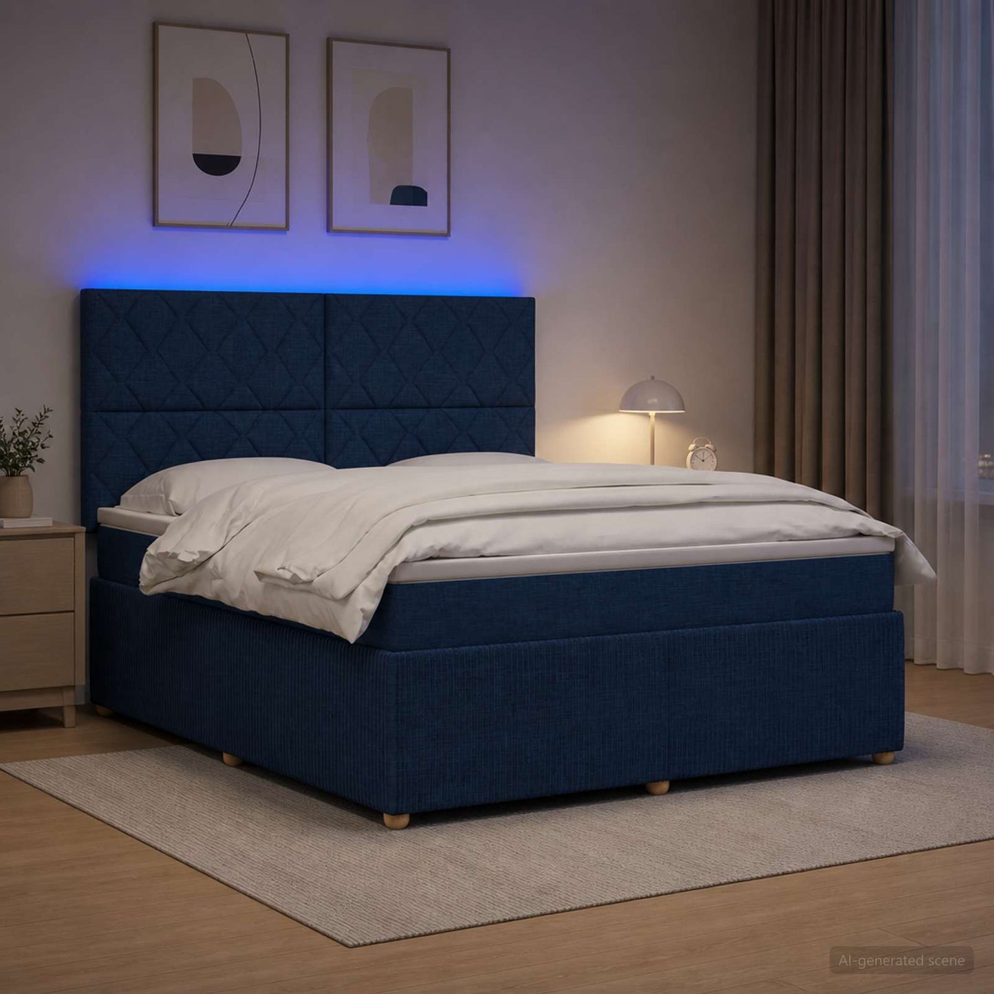 LED Boxspring Bed met Matras Blauw 180 x 200 cm Stof
