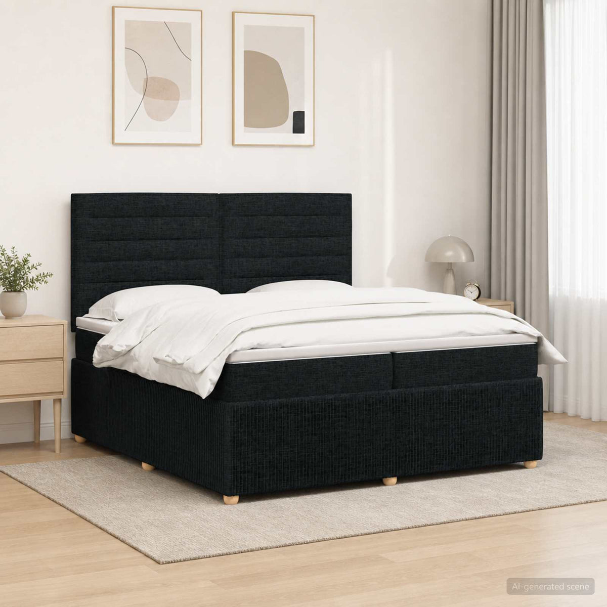 LED Boxspring Bed met Matras Zwart 200 x 200 cm Stof