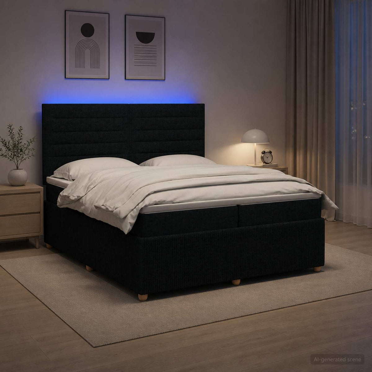 LED Boxspring Bed met Matras Zwart 200 x 200 cm Stof