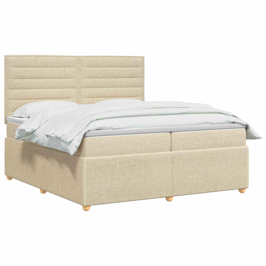 LED Boxspring Bed met Matras Crèmekleurig 200 x 200 cm Stof