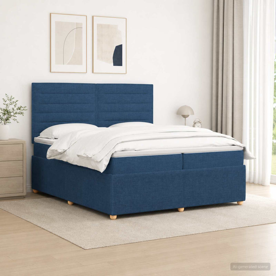 LED Boxspring Bed met Matras Blauw 200 x 200 cm Stof