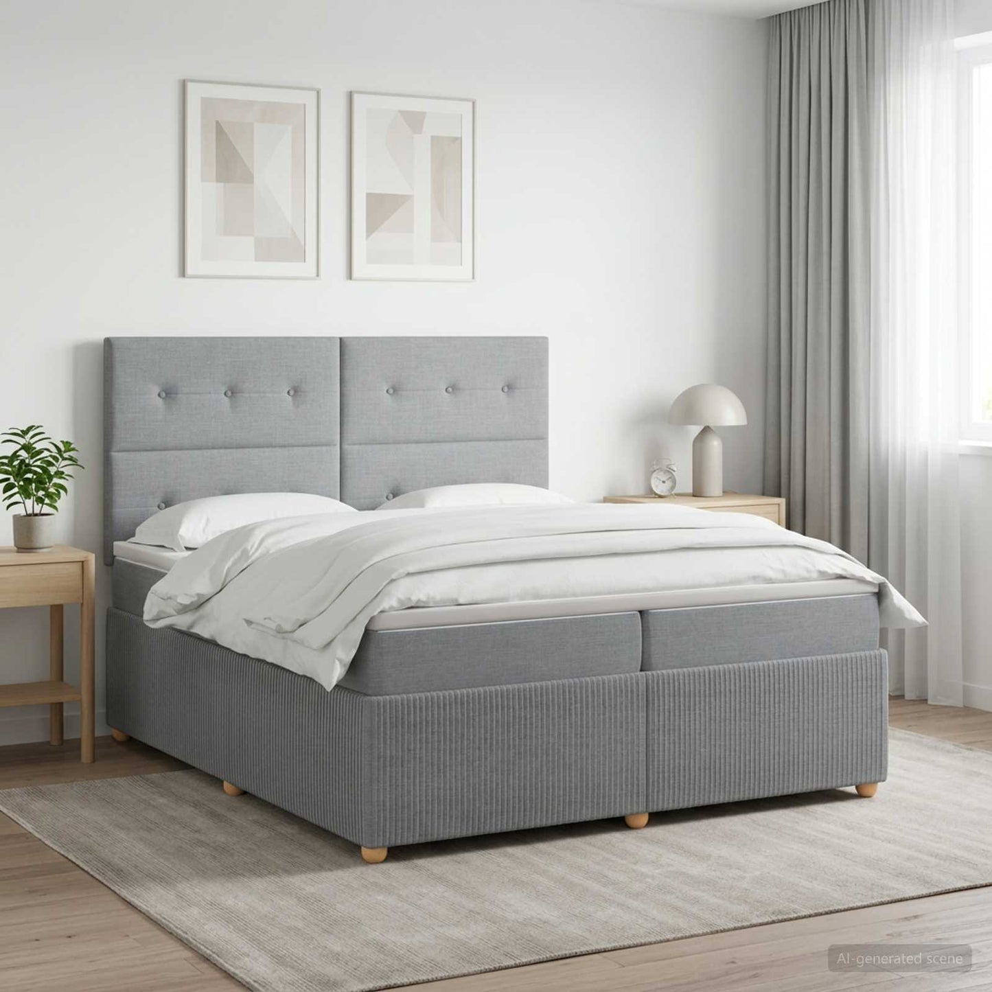 LED Boxspring Bed met Matras Lichtgrijs 200 x 200 cm Stof