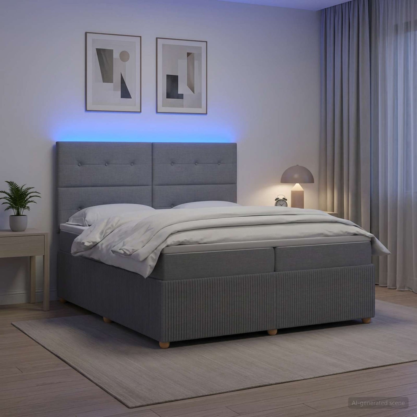 LED Boxspring Bed met Matras Lichtgrijs 200 x 200 cm Stof