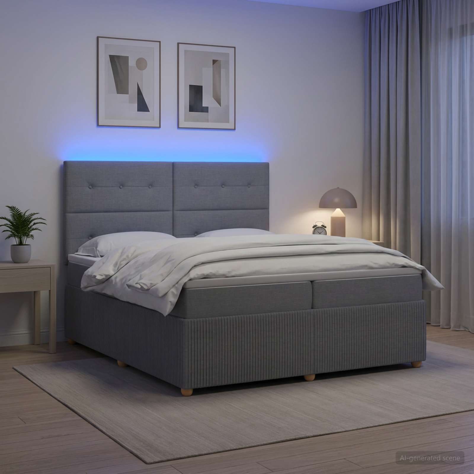 LED Boxspring Bed met Matras Lichtgrijs 200 x 200 cm Stof
