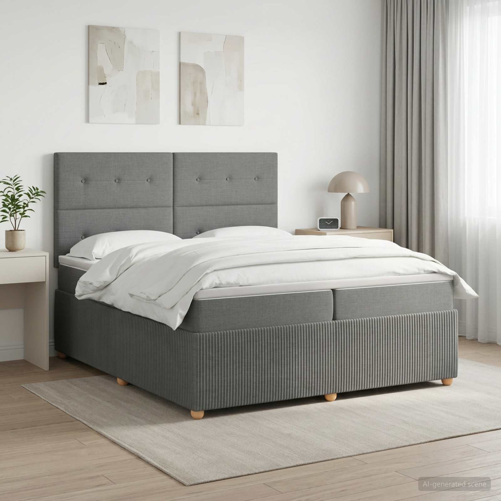 LED Boxspring Bed met Matras Donkergrijs 200 x 200 cm Stof