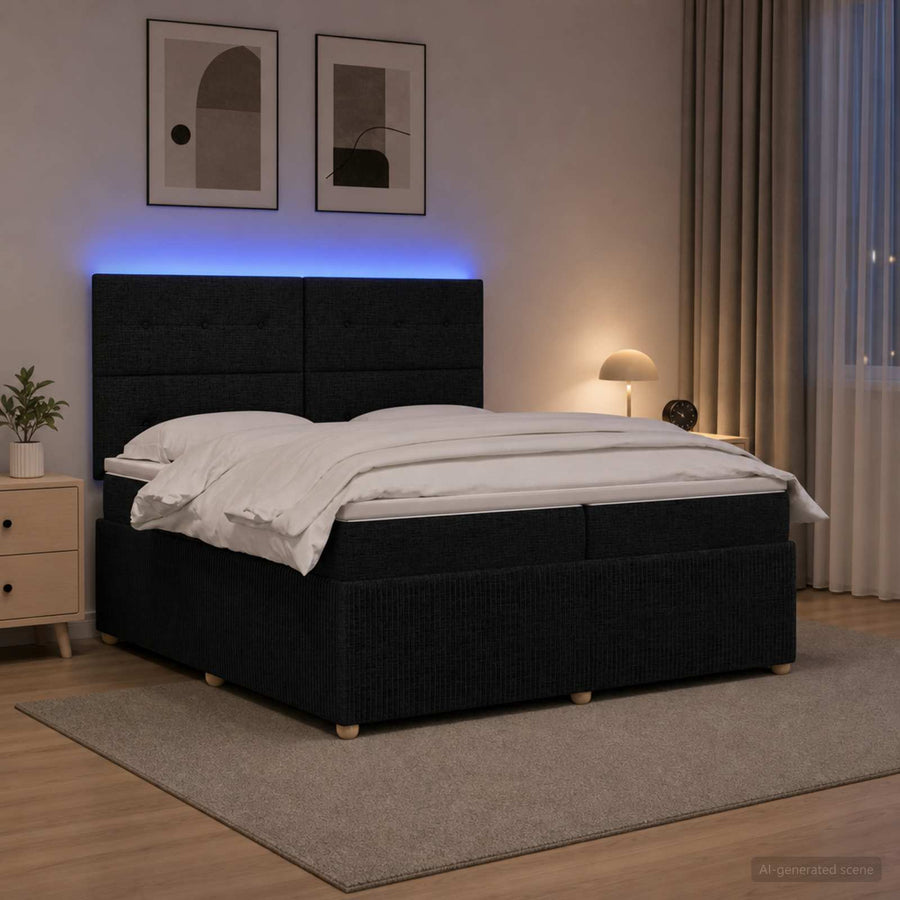 LED Boxspring Bed met Matras Zwart 200 x 200 cm Stof