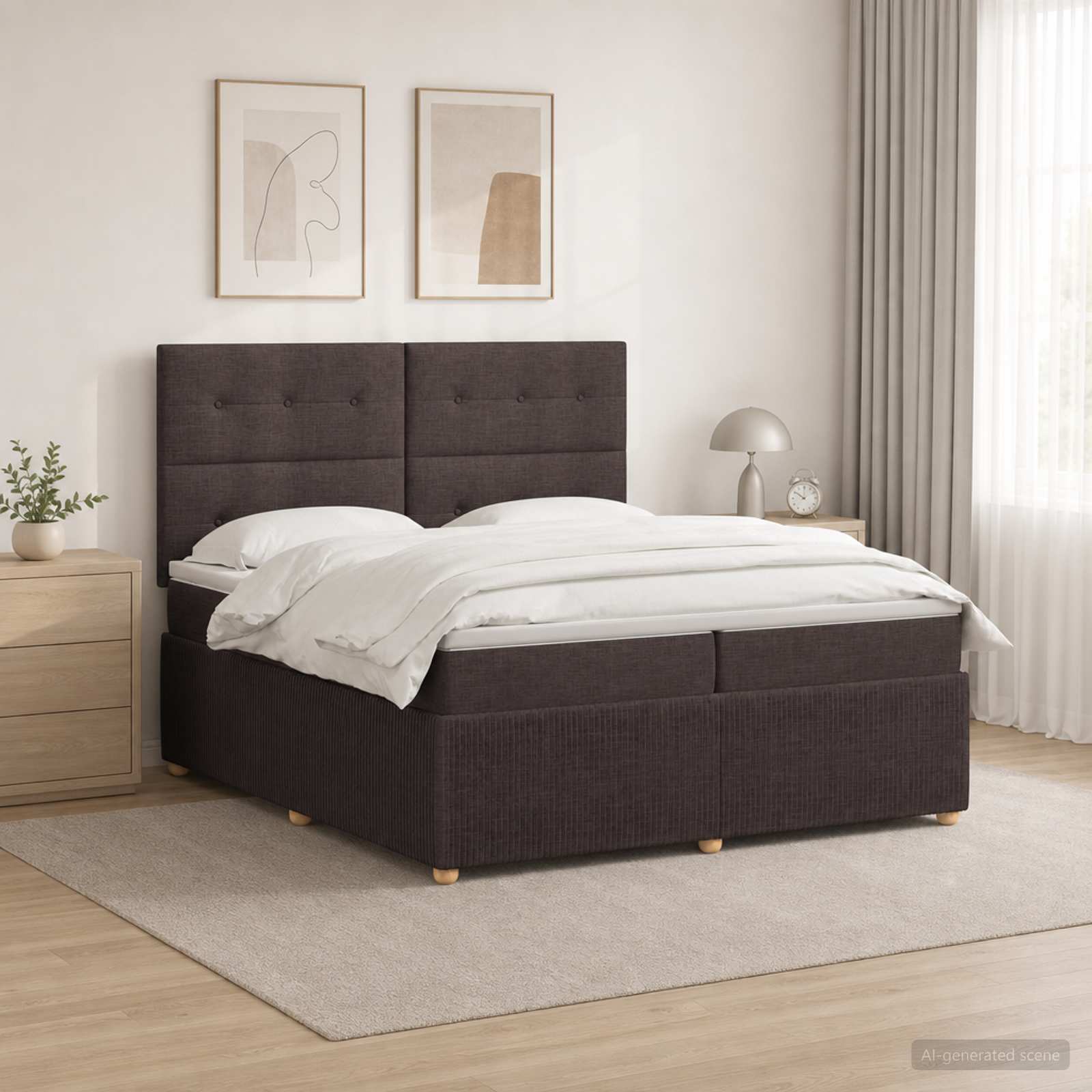 LED Boxspring Bed met Matras Donkerbruin 200 x 200 cm Stof