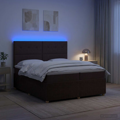LED Boxspring Bed met Matras Donkerbruin 200 x 200 cm Stof