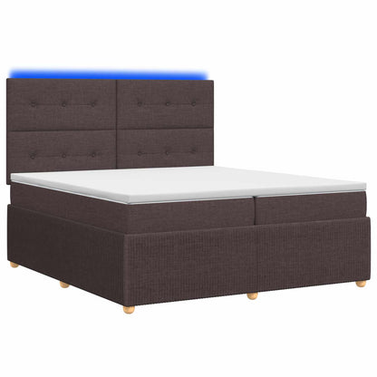 LED Boxspring Bed met Matras Donkerbruin 200 x 200 cm Stof