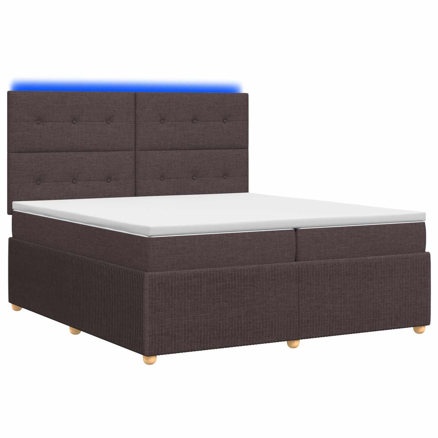 LED Boxspring Bed met Matras Donkerbruin 200 x 200 cm Stof