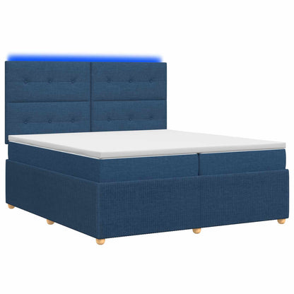 LED Boxspring Bed met Matras Blauw 200 x 200 cm Stof
