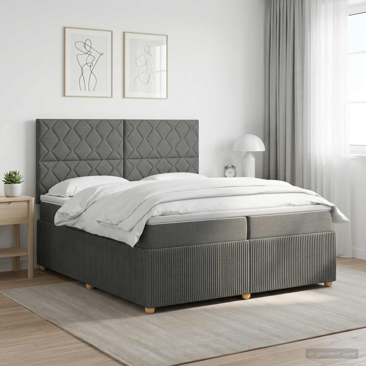 LED Boxspring Bed met Matras Donkergrijs 200 x 200 cm Stof