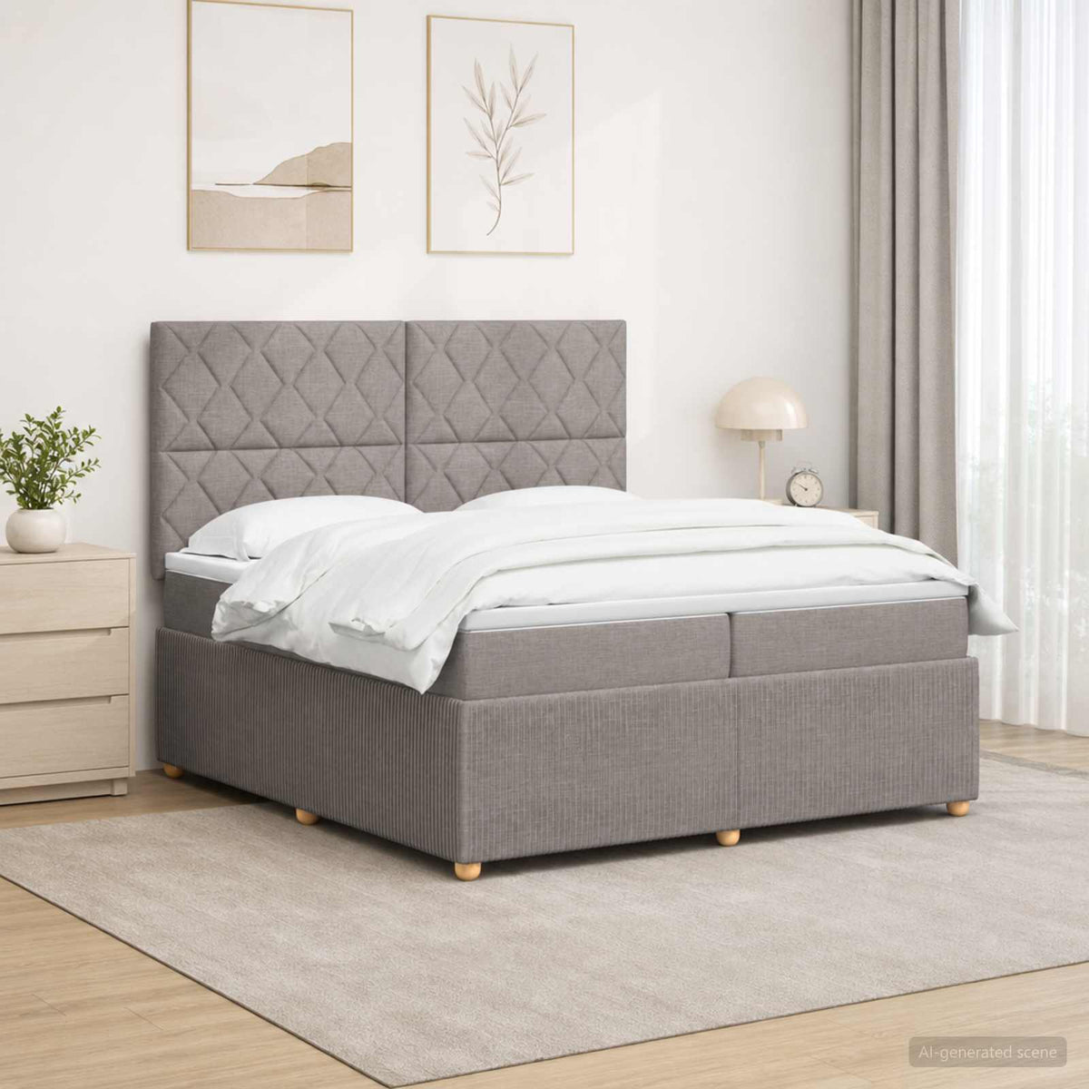 LED Boxspring Bed met Matras Taupe 200 x 200 cm Stof