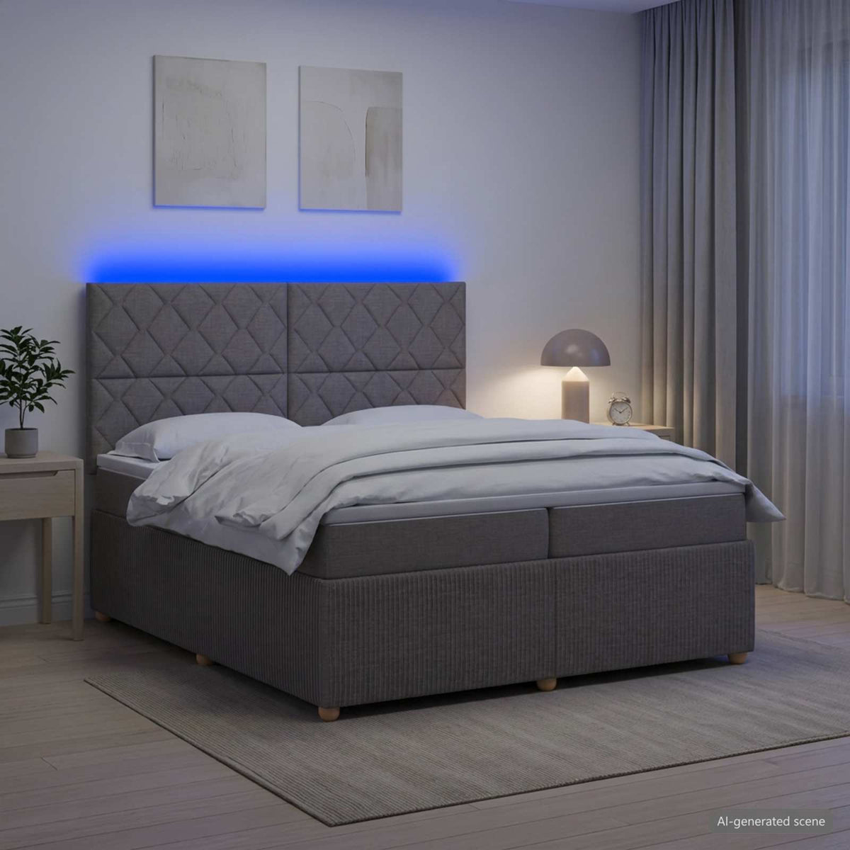 LED Boxspring Bed met Matras Taupe 200 x 200 cm Stof