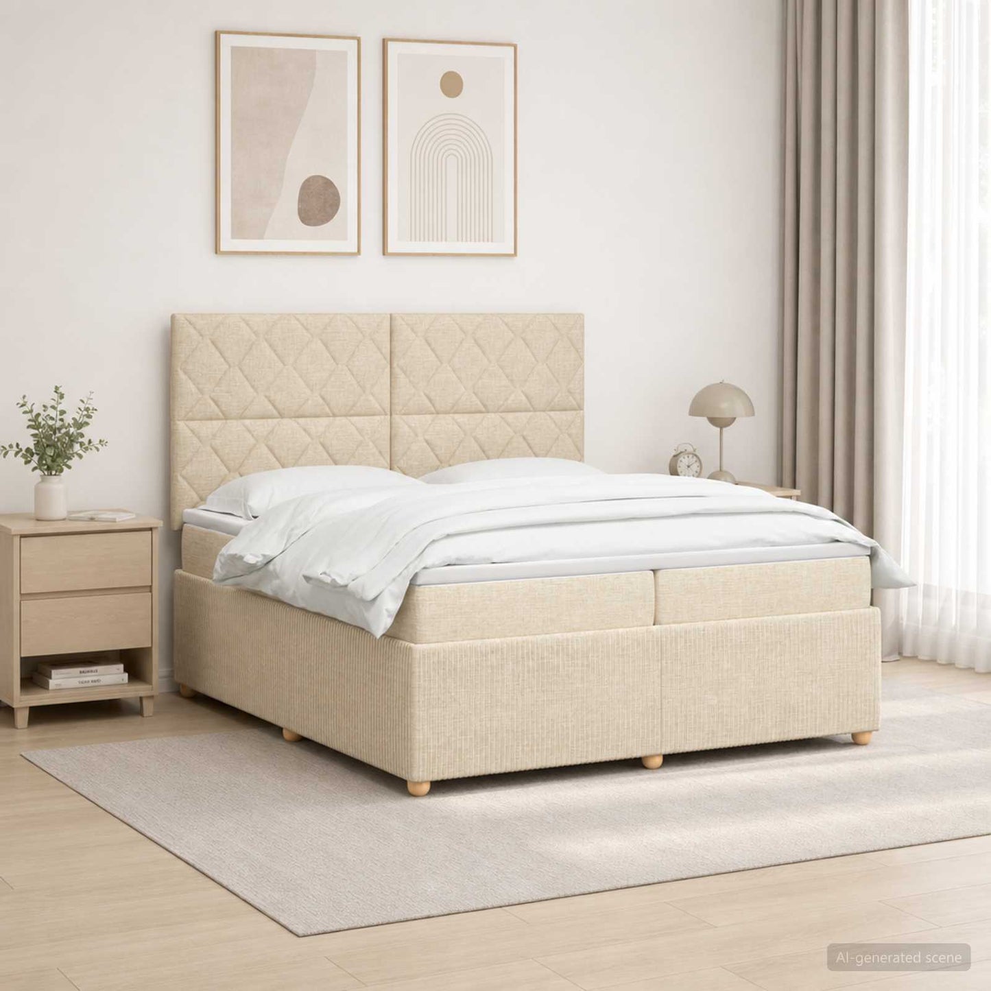 LED Boxspring Bed met Matras Crèmekleurig 200 x 200 cm Stof