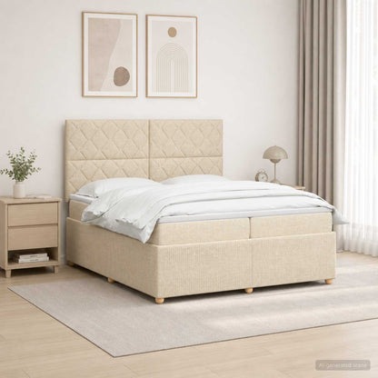 LED Boxspring Bed met Matras Crèmekleurig 200 x 200 cm Stof