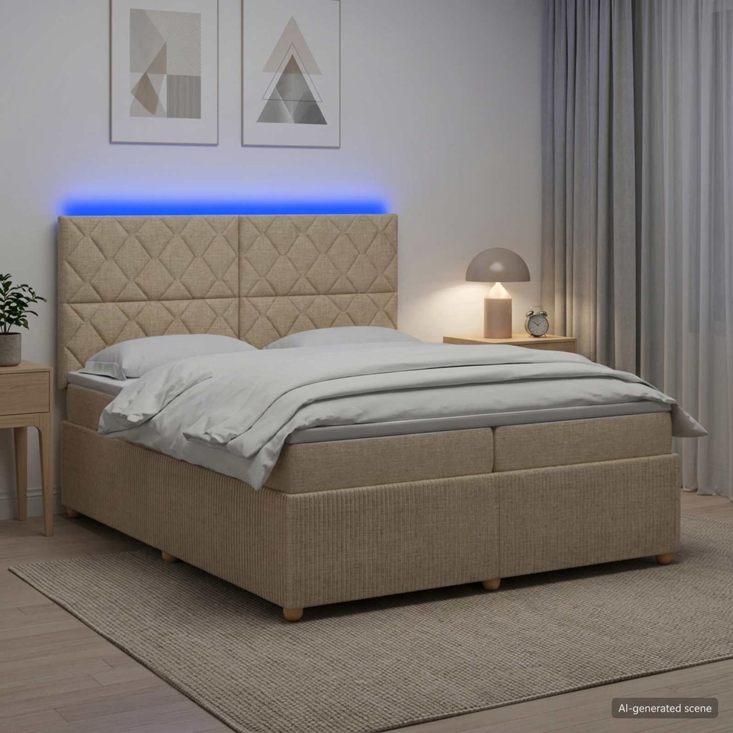 LED Boxspring Bed met Matras Crèmekleurig 200 x 200 cm Stof