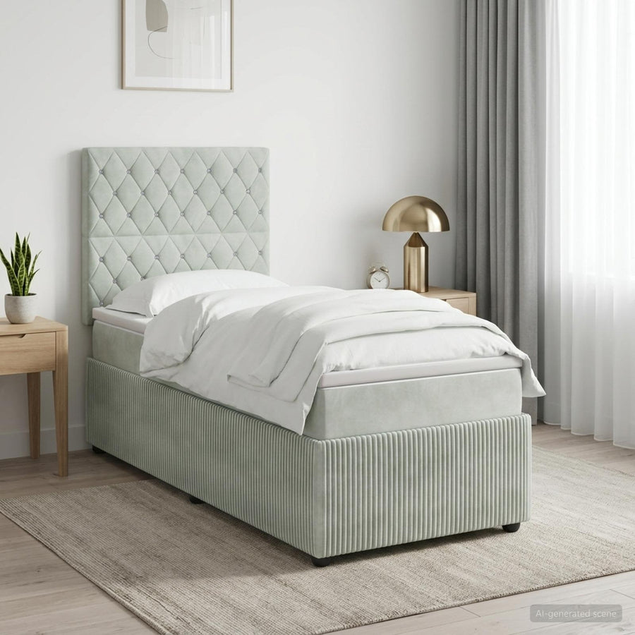 LED Boxspring Bed met Matras Lichtgrijs 100 x 200 cm Fluweel