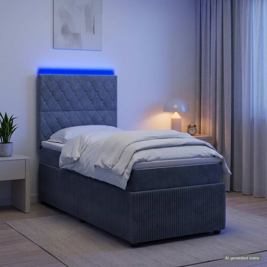 LED Boxspring Bed met Matras Donkergrijs 100 x 200 cm Fluweel