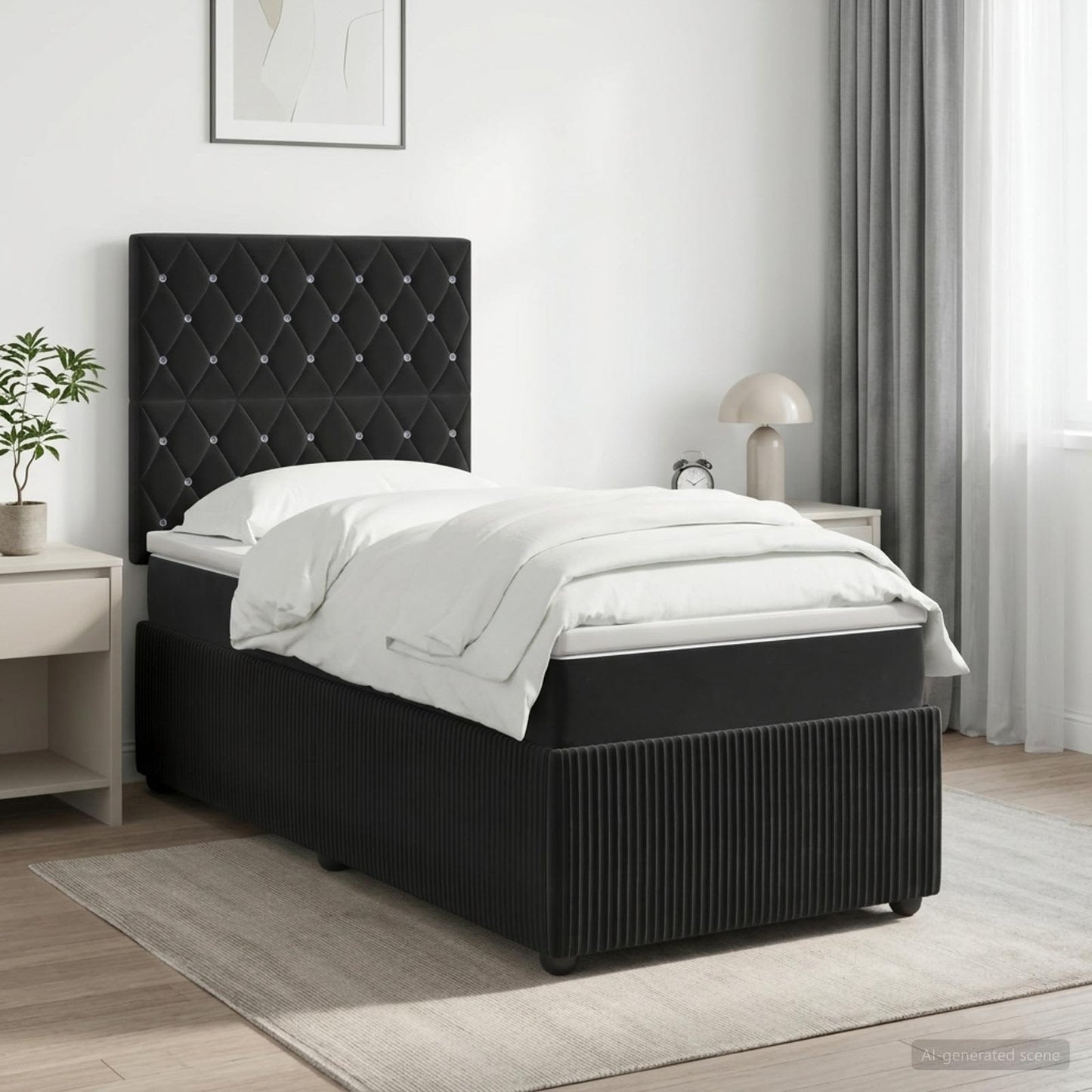 LED Boxspring Bed met Matras Zwart 80 x 200 cm Fluweel