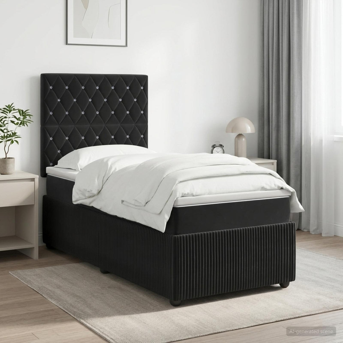 LED Boxspring Bed met Matras Zwart 90 x 200 cm Fluweel