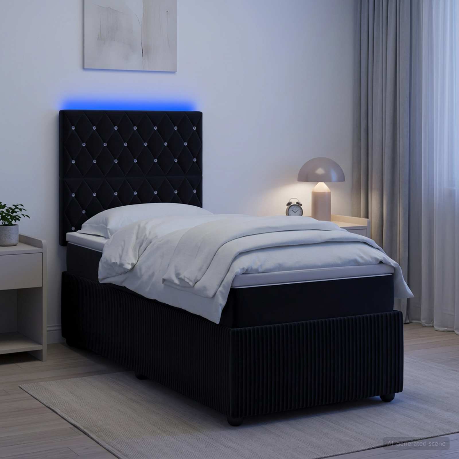 LED Boxspring Bed met Matras Zwart 100 x 200 cm Fluweel
