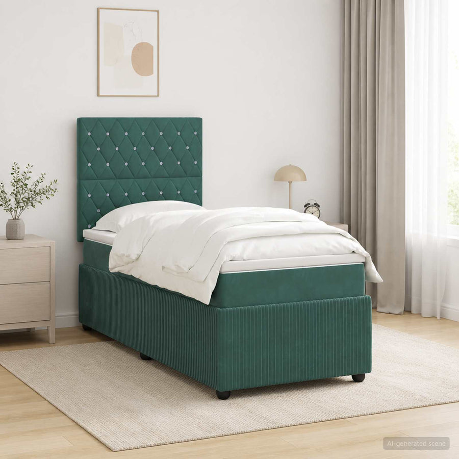 LED Boxspring Bed met Matras Donkergroen 90 x 200 cm Fluweel