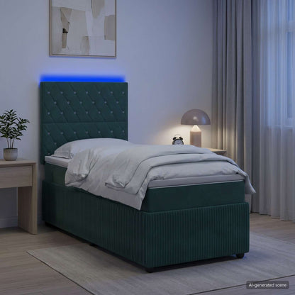 LED Boxspring Bed met Matras Donkergroen 90 x 200 cm Fluweel