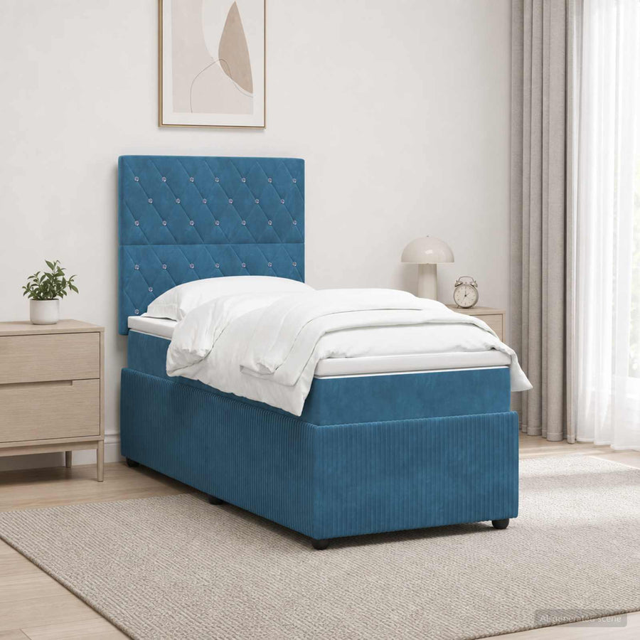 LED Boxspring Bed met Matras Blauw 90 x 190 cm Fluweel