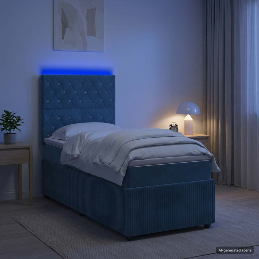 LED Boxspring Bed met Matras Blauw 80 x 200 cm Fluweel