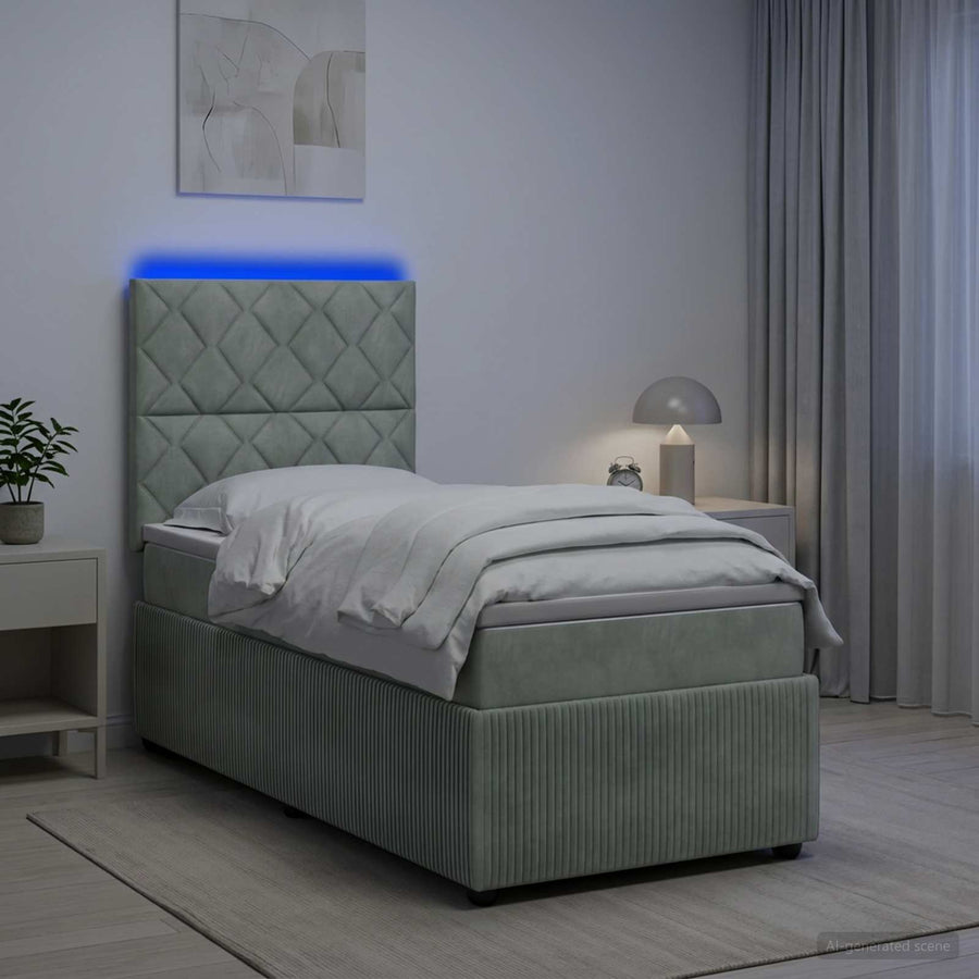 LED Boxspring Bed met Matras Lichtgrijs 80 x 200 cm Fluweel