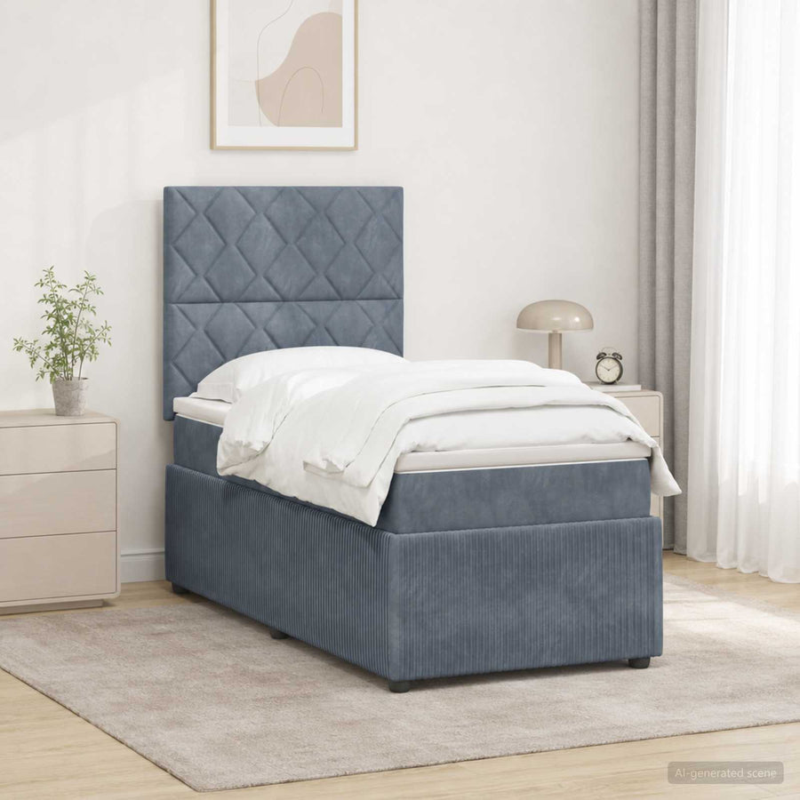 LED Boxspring Bed met Matras Donkergrijs 100 x 200 cm Fluweel