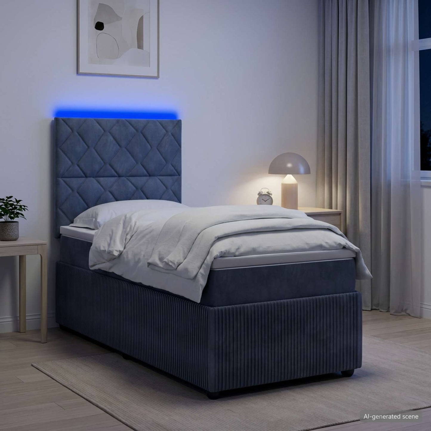LED Boxspring Bed met Matras Donkergrijs 90 x 190 cm Fluweel
