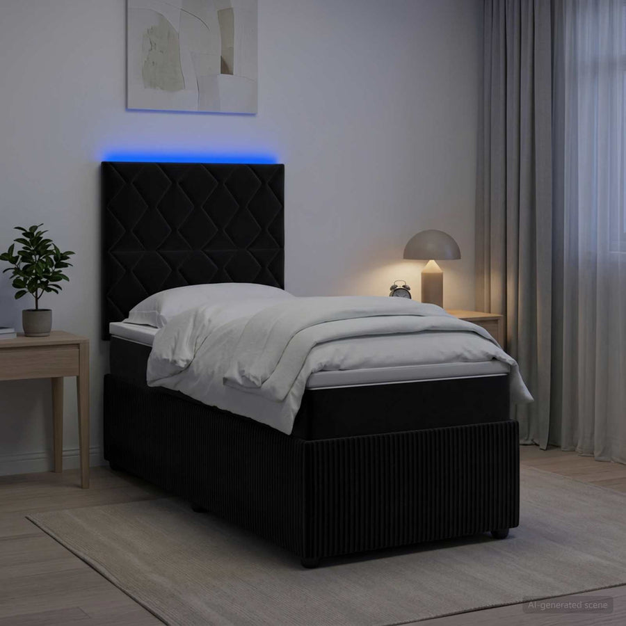LED Boxspring Bed met Matras Zwart 80 x 200 cm Fluweel