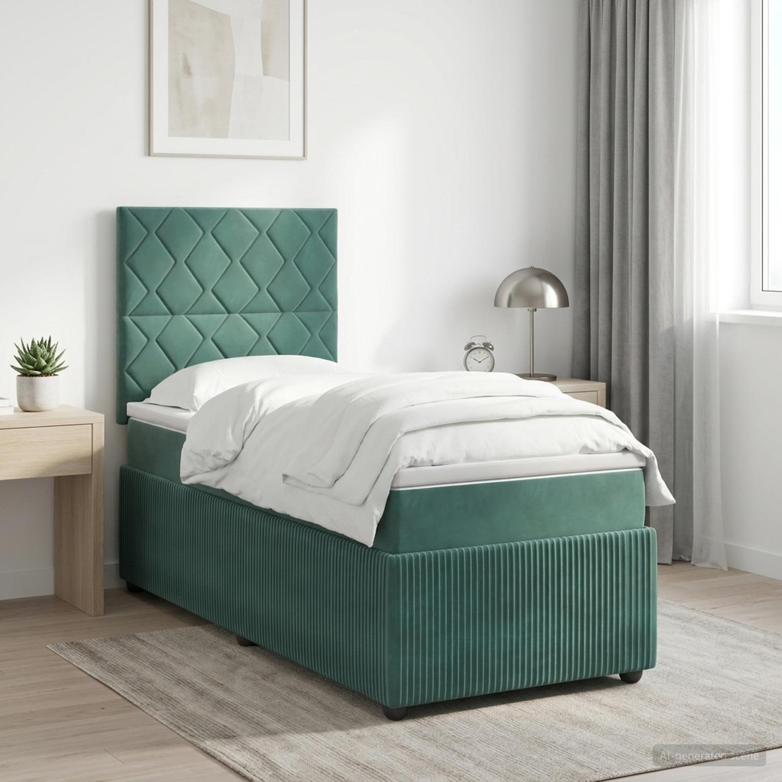 LED Boxspring Bed met Matras Donkergroen 80 x 200 cm Fluweel