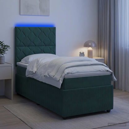 LED Boxspring Bed met Matras Donkergroen 90 x 190 cm Fluweel