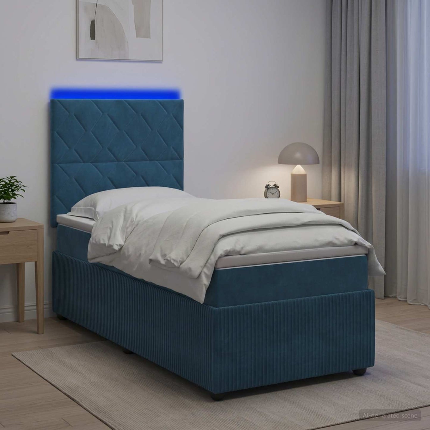 LED Boxspring Bed met Matras Blauw 80 x 200 cm Fluweel