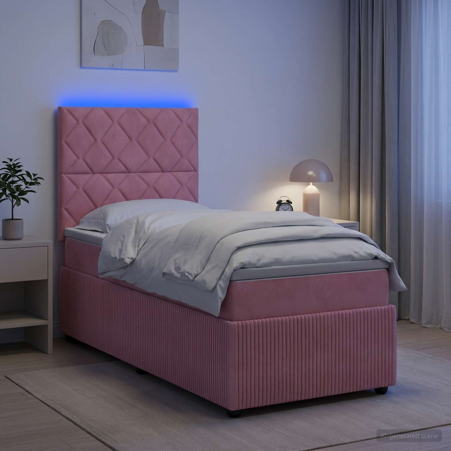 LED Boxspring Bed met Matras Roze 100 x 200 cm Fluweel