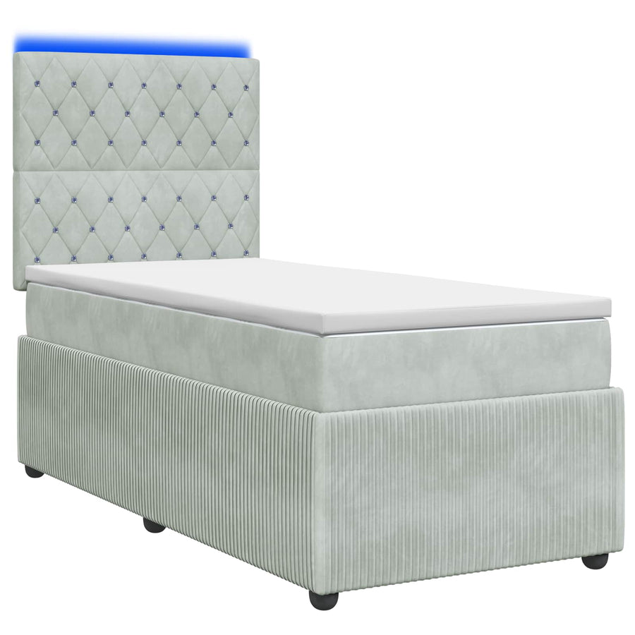 LED Boxspring Bed met Matras Lichtgrijs 90 x 190 cm Fluweel