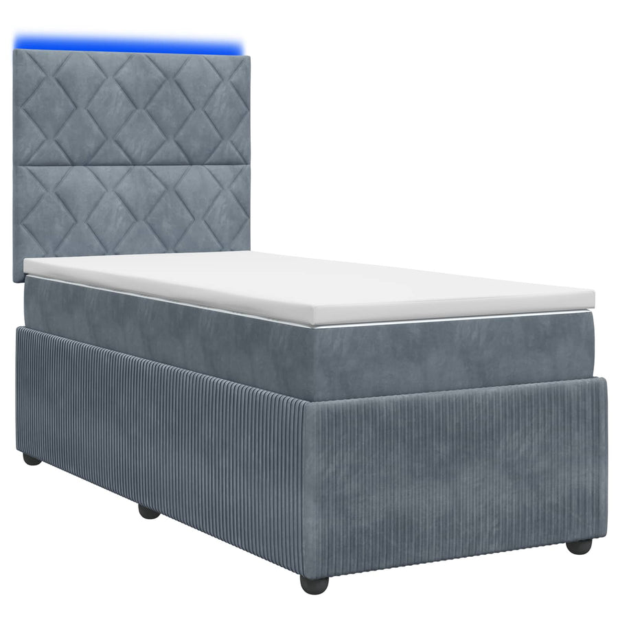 LED Boxspring Bed met Matras Donkergrijs 90 x 190 cm Fluweel