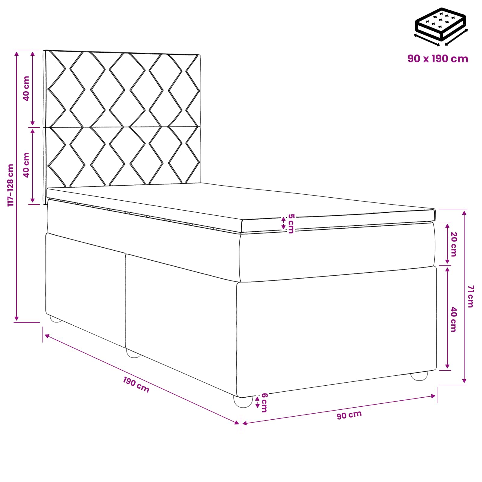 LED Boxspring Bed met Matras Roze 90 x 190 cm Fluweel