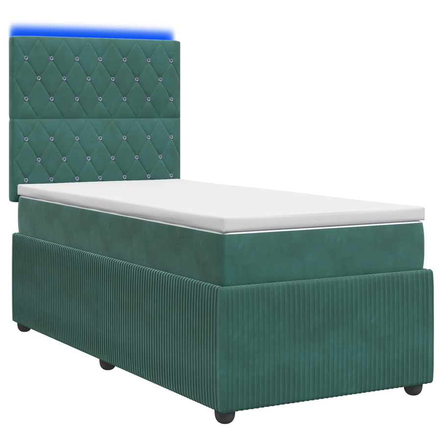 LED Boxspring Bed met Matras Donkergroen 90 x 200 cm Fluweel
