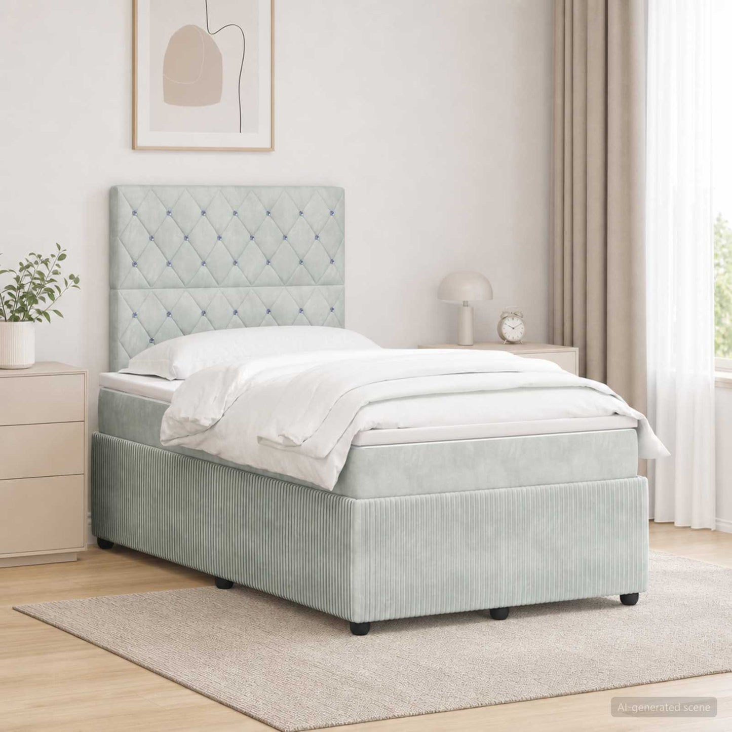 LED Boxspring Bed met Matras Lichtgrijs 120 x 200 cm Fluweel