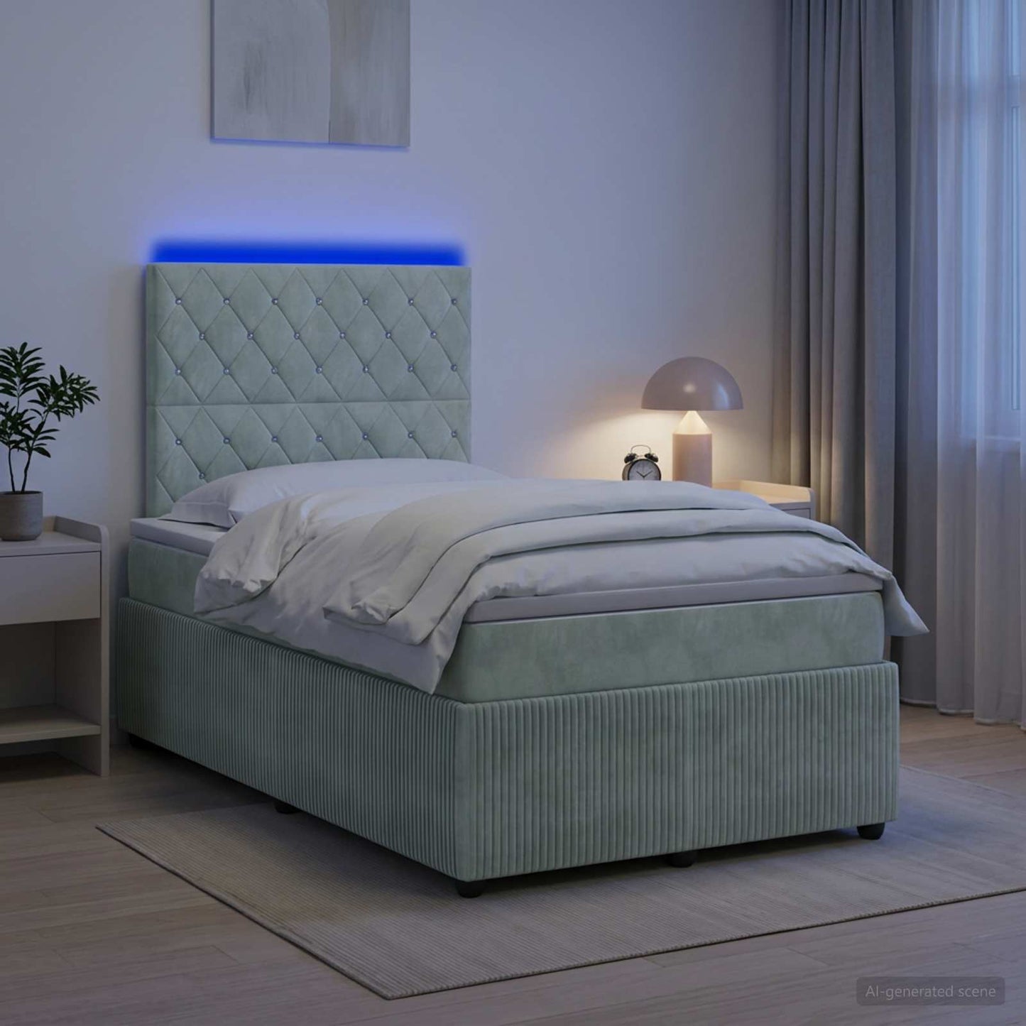 LED Boxspring Bed met Matras Lichtgrijs 120 x 200 cm Fluweel