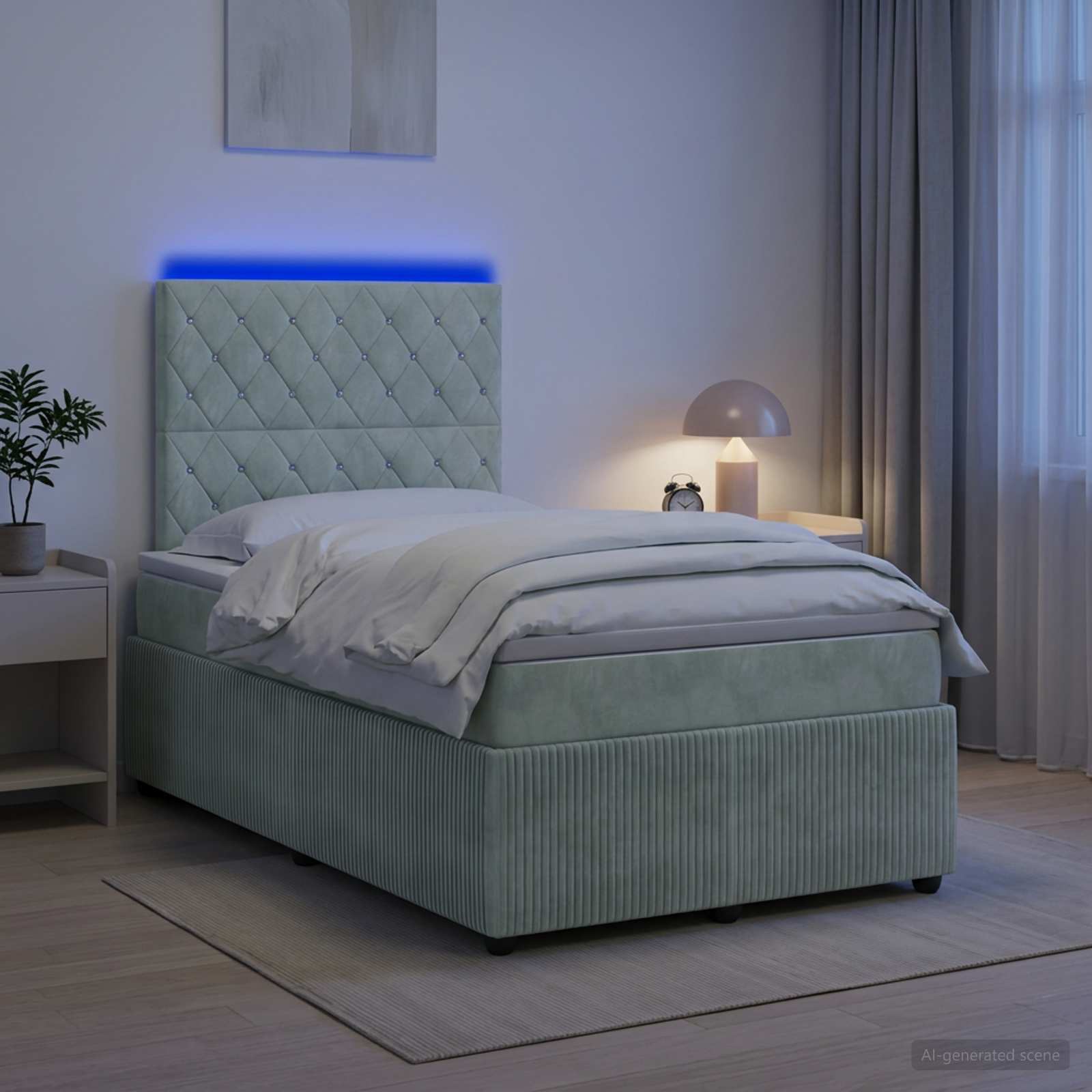 LED Boxspring Bed met Matras Lichtgrijs 120 x 200 cm Fluweel
